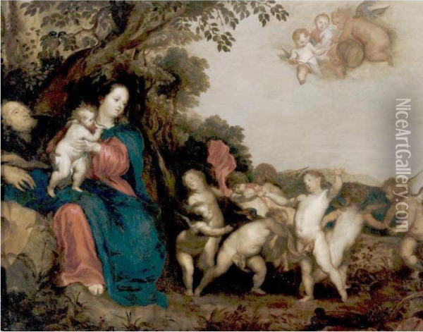 The Holy Family With Angels Dancing And Making Music Oil Painting - Sir Anthony Van Dyck