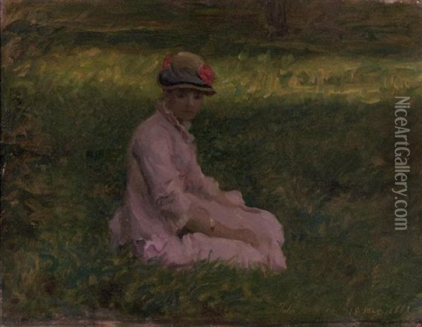 Virginie Assise Dans Le Jardin De Montgeron Oil Painting - Jules Breton