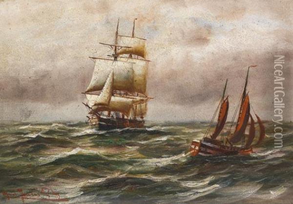 Dreimaster Mit Lotsenboot In Der Elbmundung Oil Painting - Alfred Jensen