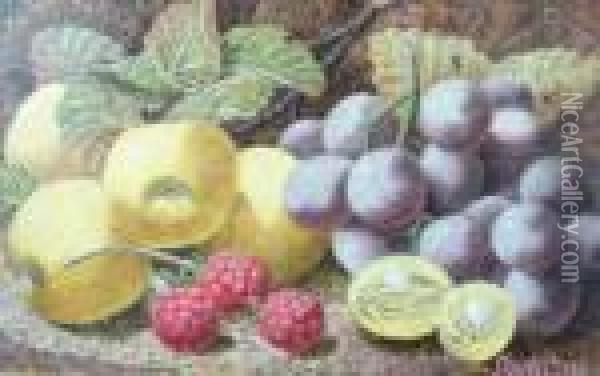 Still Life Of Quince, Grapes, Gooseberries And Raspberries Oil Painting - Oliver Clare
