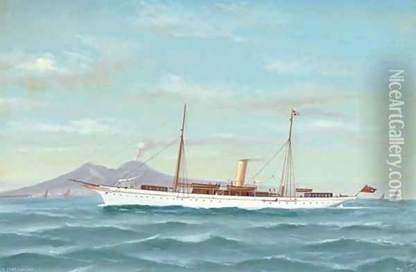 The steam yacht Capercailzie in Neapolitan waters Oil Painting - Antonio de Simone