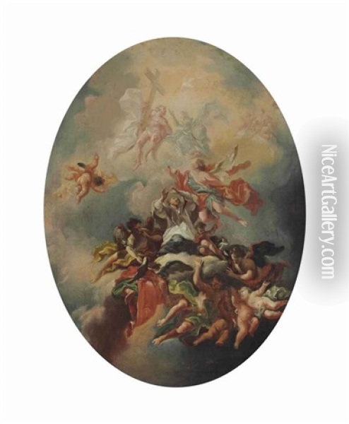The Apotheosis Of A Jesuit Priest, In A Painted Oval Oil Painting - Paul Troger