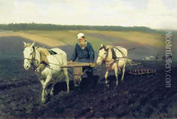 Ploughman. Lev Nikolayevich Tolstoy in the ploughland Oil Painting - Ilya Efimovich Efimovich Repin