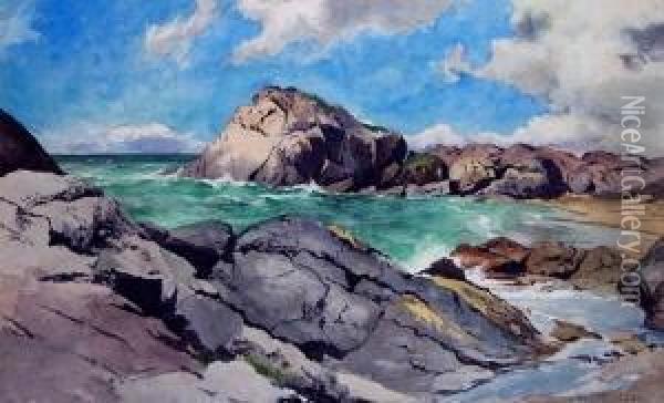 Meeresbucht Mit Felsen Und Strand Oil Painting - Joseph Rummelspacher