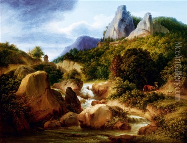 Landscape By The River Oil Painting - Joseph Mossmer