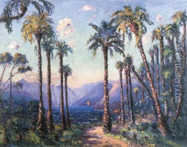 Les Palmiers Oil Painting - Emmanuel De La Villeon