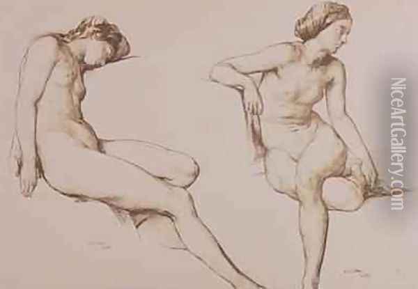 Sepia Drawing of Nude Woman 1860 Oil Painting - William Mulready