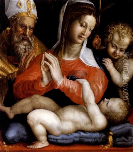 Madonna Con Il Bambino, San Giovannino E Santo Vescovo Oil Painting - Prospero Fontana