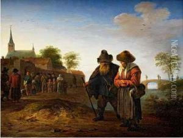 Bauernpaar In Landschaft Oil Painting - Pieter de Bloot