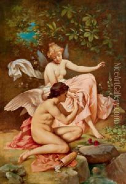 Amor Und Elfe Oil Painting - Daniel Hock