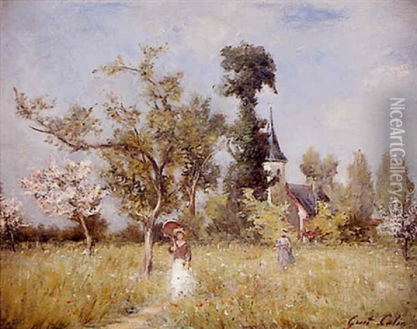 Femme A L'ombrelle Dans Un Paysage Oil Painting - Gustave Henri Colin