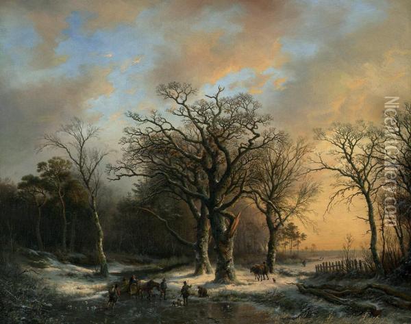 Romantische Winterlandschaft Oil Painting - Willem Bodemann