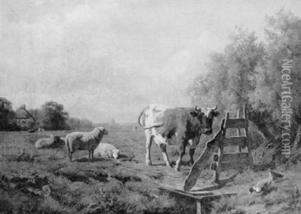 Livestock In A Field Oil Painting - Jacobus Nicolas (Baron) Tjarda van Starkenborg