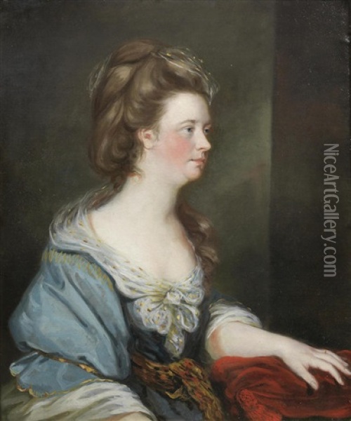 Portrait Of A Lady, Traditionally Identified As Lady Holmes, Half-length, In A Red Dress Oil Painting - Francis Cotes