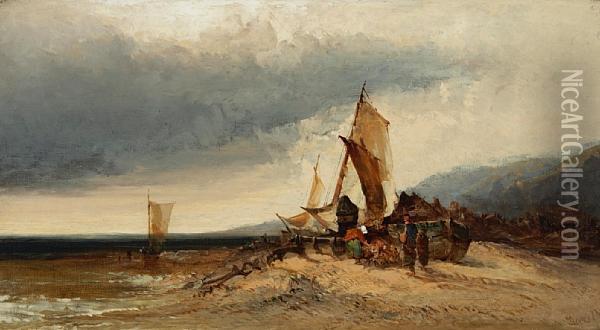 On The Coast At Shoreham Oil Painting - Edward Charles Williams