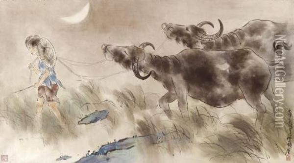 Herding Oil Painting - Gao Qifeng