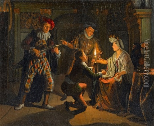 The Matchmaker's Visit Oil Painting - Matthys Naiveu