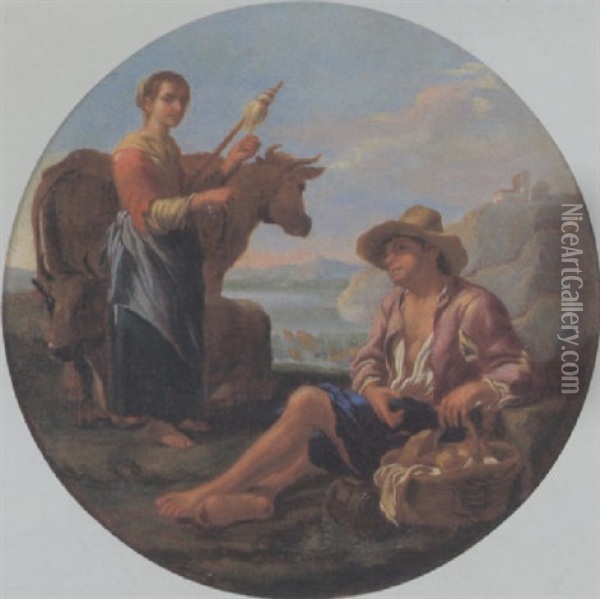 Pastorella E Mandriano In Un Paesaggio Oil Painting - Michelangelo Cerquozzi