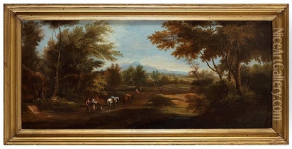 Landscape With Figures Oil Painting - Paolo Anesi