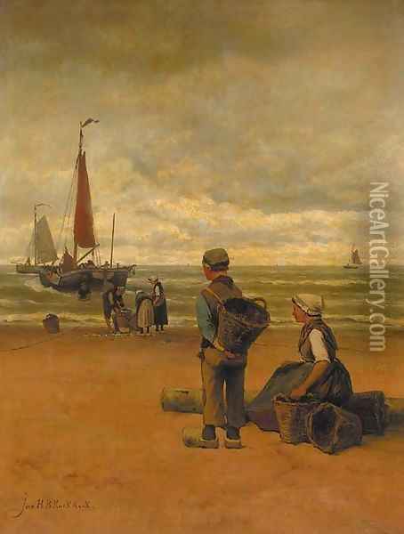 The daily catch Oil Painting - Johannes Hermanus Koekkoek