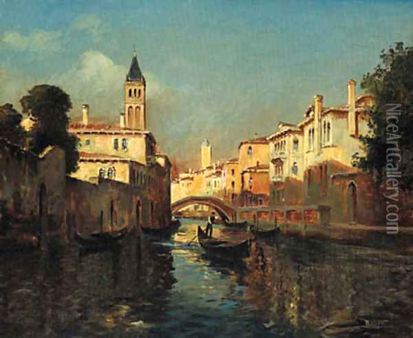 A Venetian Backwater Oil Painting - Antione Bouvard