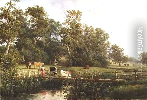 A Rustic Bridge, Stoneleigh Park Oil Painting - Thomas Baker