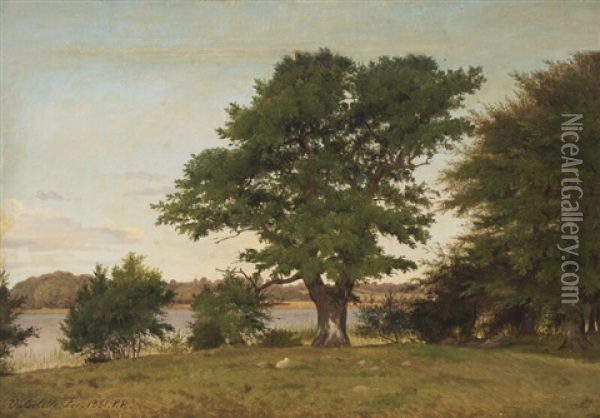 A Danish Summer Landscape From Valsolille Lake Oil Painting - Peter (Johann P.) Raadsig
