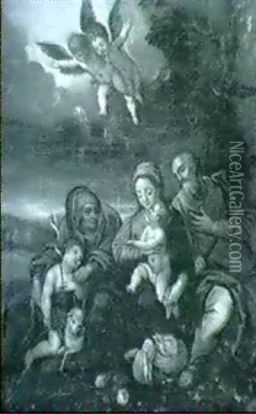 The Holy Family With Saint Elizabeth Oil Painting - Hans Rottenhammer the Elder