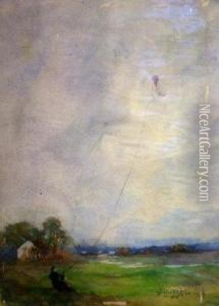 Kite Flying Oil Painting - George Orkney Work