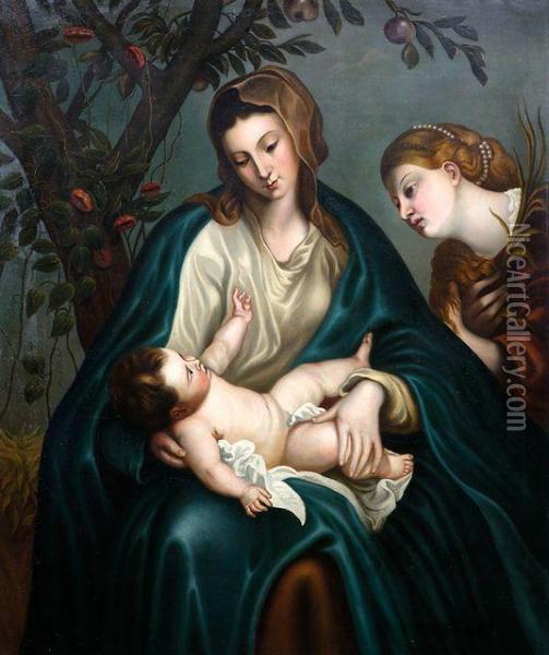 Die Jungfrau Mit Dem Kind Und Der Hl. Katharina Von Alexandrien Unter Einem Baum. Oil Painting - Sir Anthony Van Dyck