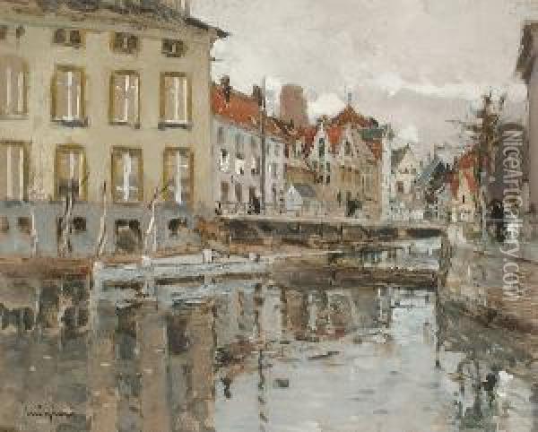 La Passerelle De Bruges Oil Painting - Ferdinand Jean Luigini