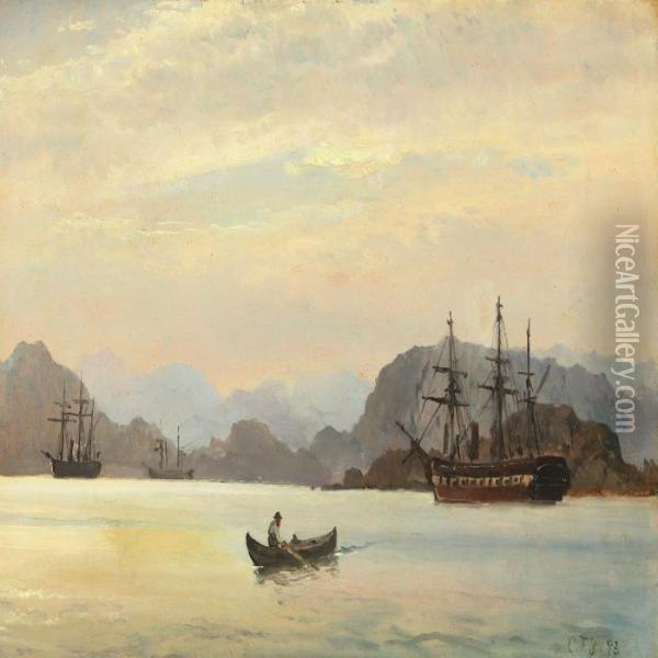 Norsk Fjordparti Oil Painting - C. F. Sorensen