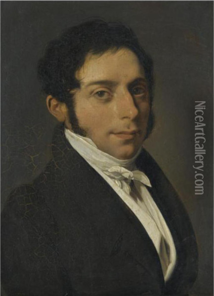 Portrait Of A Gentleman, Half Length, Wearing A Black Jacket And Awhite Shirt Oil Painting - Louis Leopold Boilly