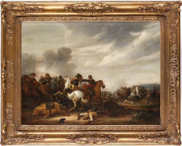 Bataljscen Oil Painting - Abraham van der Hoef
