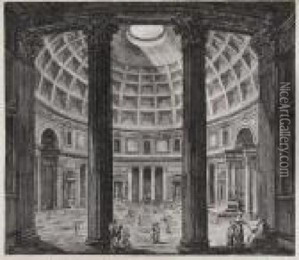 Interior Of The Pantheon Oil Painting - Luigi Rossini