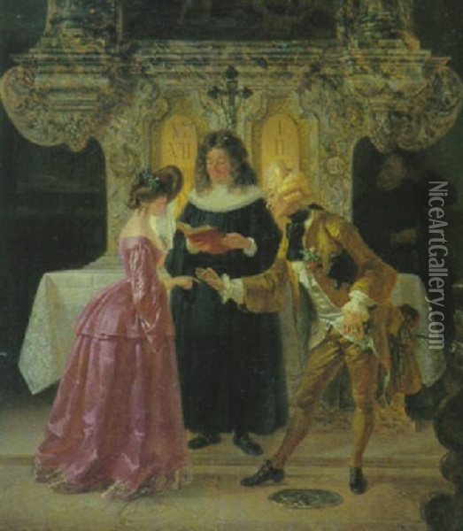 Hochzeitsszene Im Rokokostil Oil Painting - Johann Josef Geyer