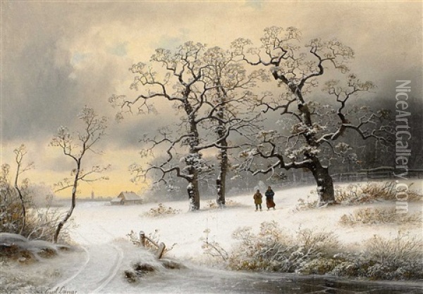Winterlandschaft Mit Drei Eichen Oil Painting - Johann Gustav Lange