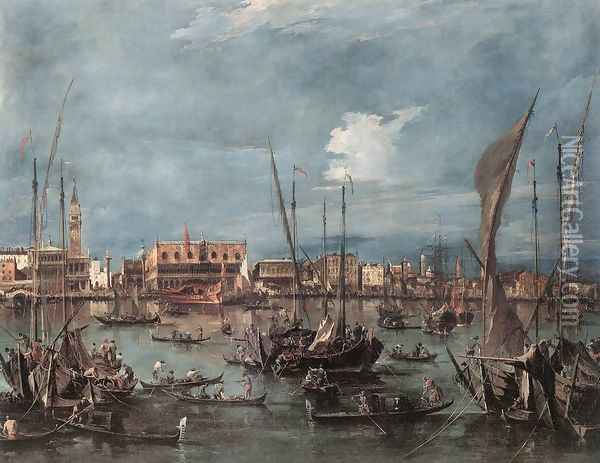The Molo and the Riva degli Schiavoni from the Bacino di San Marco 1760-65 Oil Painting - Francesco Guardi