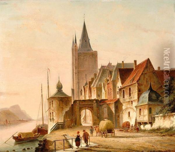 The City Gate Oil Painting - Cornelis Christiaan Dommersen