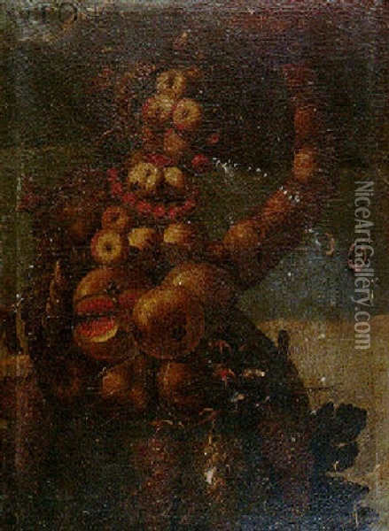 Nature Morte Anthropomorphique Representant L'allegorie De L'automne Oil Painting - Giuseppe Arcimboldo