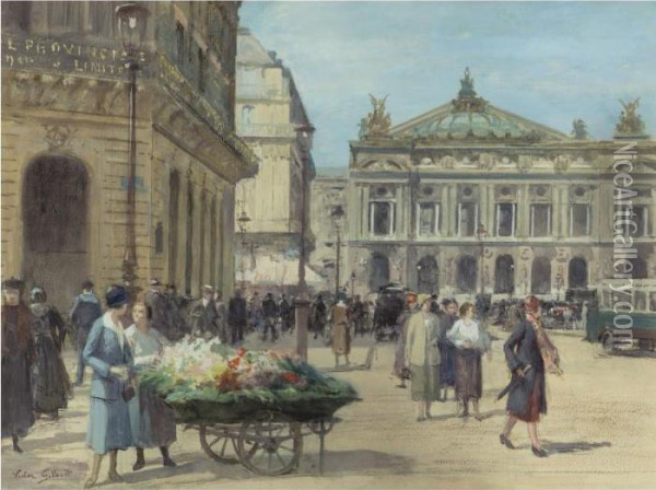 The Flower Seller, Place De L'opera, Paris Oil Painting - Victor-Gabriel Gilbert