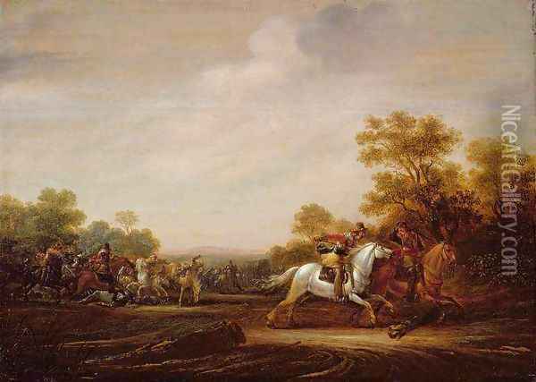 A Skirmish of Cavalry Oil Painting - Abraham van der Hoef