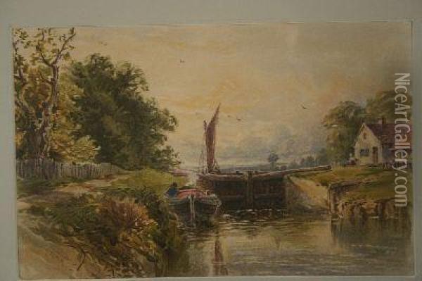 Riverside Harvesting Scene With Figures Oil Painting - Thomas James Soper