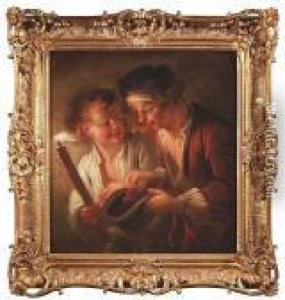 Three Boys Counting Money. Oil/canvas/canvas Oil Painting - Jean-Honore Fragonard
