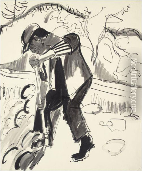 Grabender Bauer (digging Peasant) Oil Painting - Ernst Ludwig Kirchner