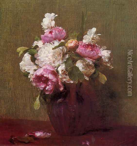 White Peonies and Roses, Narcissus Oil Painting - Ignace Henri Jean Fantin-Latour