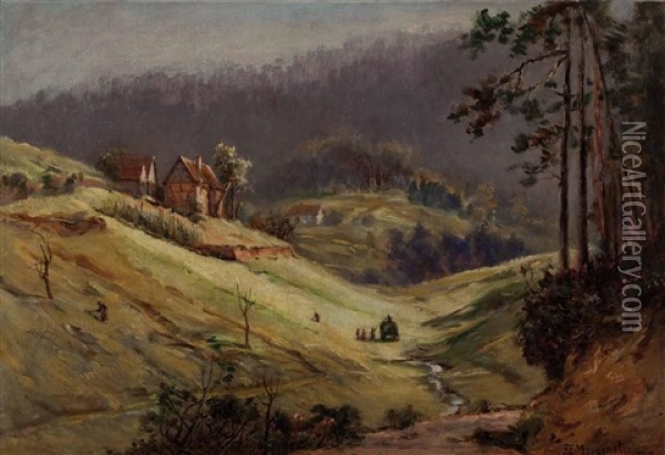 Heuernte In Hugeliger Landschaft Oil Painting - Friedrich Ernst Morgenstern