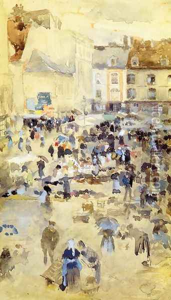 Variations in Violet and Grey - Market Place, Dieppe Oil Painting - James Abbott McNeill Whistler