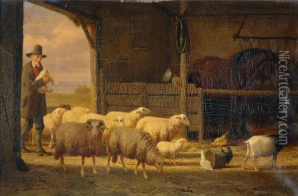 The New Lamb Oil Painting - Eugene Remy Maes