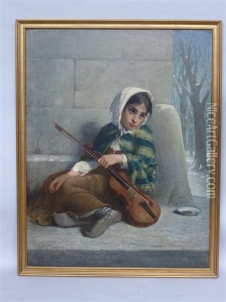 La Petite Mendiante Au Violon Oil Painting - Jules Salles-Wagner